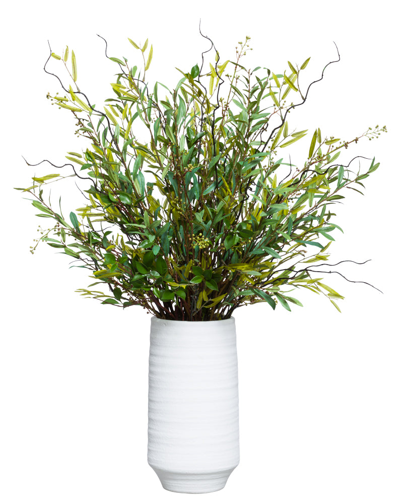 Tall Assorted Faux Greenery - White Modern Pot - Scenario Home
